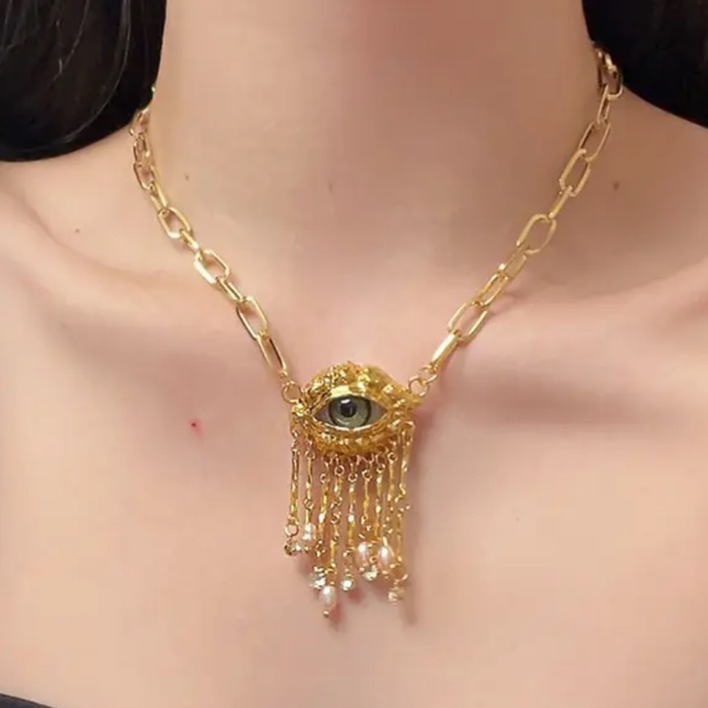 Urban Outfitters Gold Eye Pendant Necklace